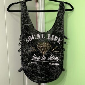 So Cal diamond bling Social Life Tank top open side light shirt M Y2K coquette